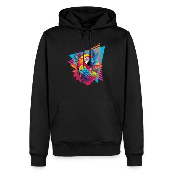 Parrot style années 80 - Sweat à capuche Premium bio Homme - noir - Devant - Nico (187cm)