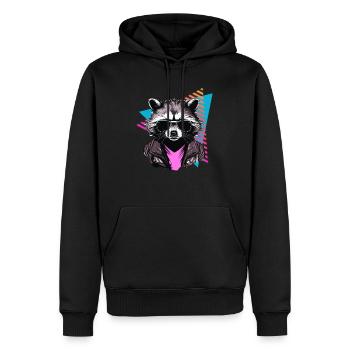 Waschbär mit Sonnenbrille 80er Jahre Stil - Männer Premium Bio Hoodie - Schwarz - Vorne - Nico (187cm)