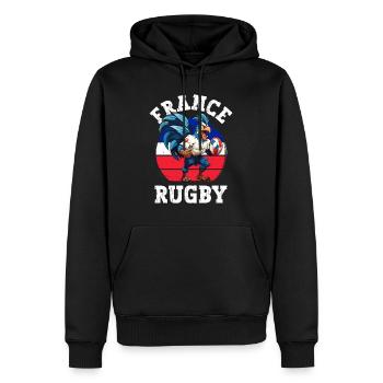 Coq Ballon Rugby Joueur Fan - Sweat à capuche Premium bio Homme - noir - Devant - Nico (187cm)