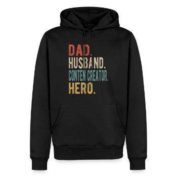 Conten Schöpfer, Vater, Ehemann, Held - Männer Premium Bio Hoodie - Schwarz - Vorne - Nico (187cm)