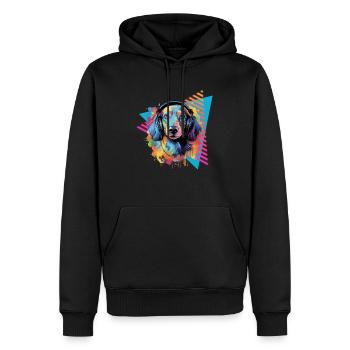 Teckel coloré avec des écouteurs - Sweat à capuche Premium bio Homme - noir - Devant - Nico (187cm)