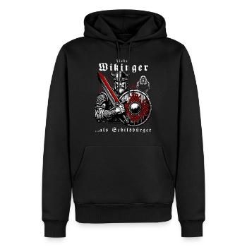 Valhalla Viking with Sword, Shield and Raven - Men’s Premium Organic Hoodie - black - Front - Nico (187cm)