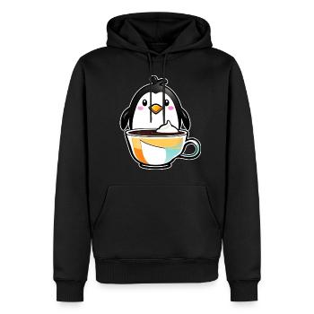 Niedlicher Pinguin mit Kaffee IV - Männer Premium Bio Hoodie - Schwarz - Vorne - Nico (187cm)