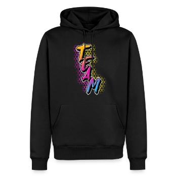 Team - Männer Premium Bio Hoodie - Schwarz - Vorne - Nico (187cm)