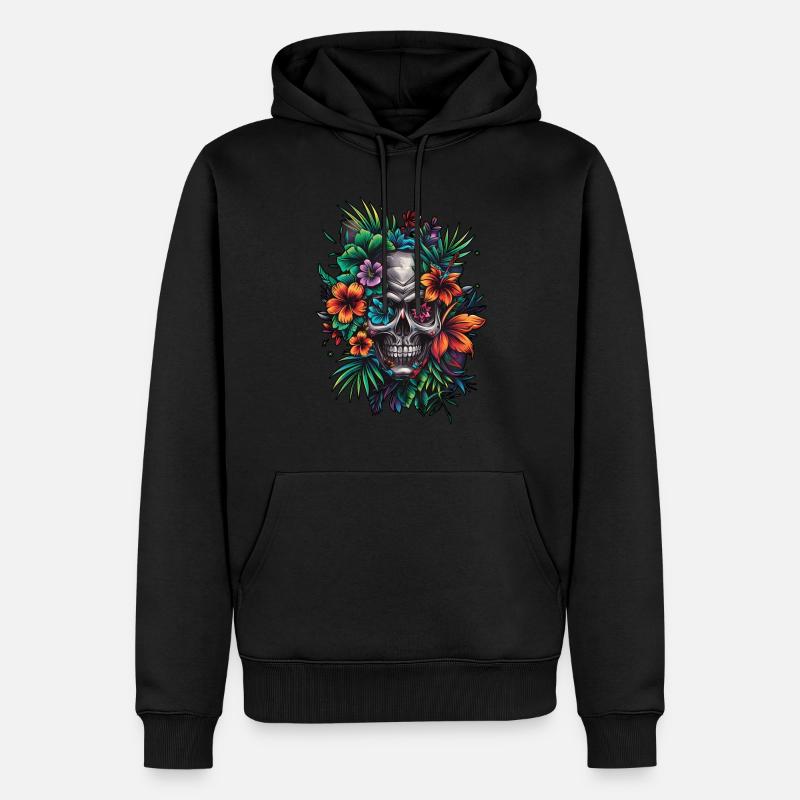 Crâne de fleur - Sweat à capuche Premium bio Homme - noir
