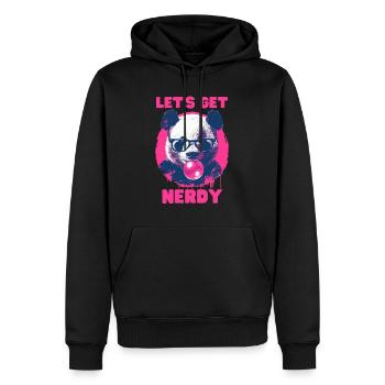 Panda mit Brille und pinkem Kaugummi - Männer Premium Bio Hoodie - Schwarz - Vorne - Nico (187cm)