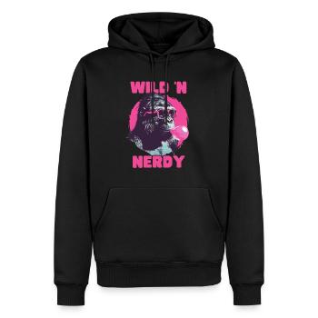 Gorille avec lunettes de soleil et chewing-gum rose - Sweat à capuche Premium bio Homme - noir - Devant - Nico (187cm)