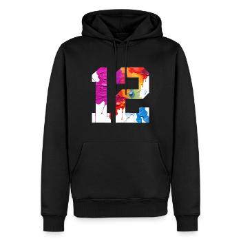 FARBIG NUMMER 12 BUNT 12. GEBURTSTAG - Männer Premium Bio Hoodie - Schwarz - Vorne - Nico (187cm)