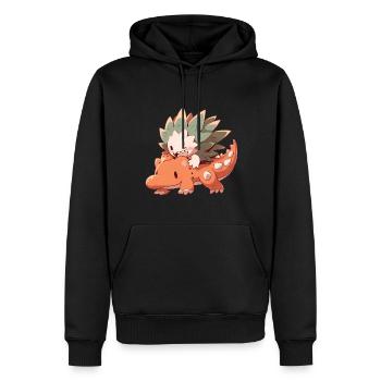 Niedlicher Igel reitet auf Dino - Männer Premium Bio Hoodie - Schwarz - Vorne - Nico (187cm)