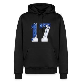 NON. 17 NUMÉRO 17 BLEU BLANC 17E ANNIVERSAIRE - Sweat à capuche Premium bio Homme - noir - Devant - Nico (187cm)