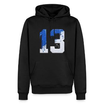 NON. 13 NUMÉRO 13 BLEU BLANC 13E ANNIVERSAIRE - Sweat à capuche Premium bio Homme - noir - Devant - Nico (187cm)