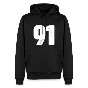 91 Maillot numéro - Sweat à capuche Premium bio Homme - noir - Devant - Nico (187cm)