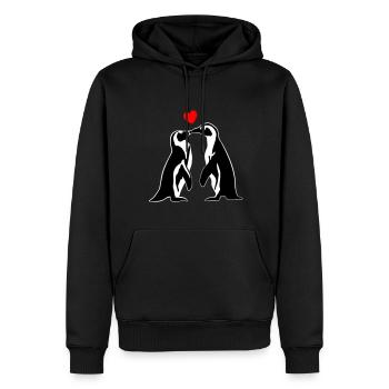Pinguin - Paar mit Herz, Liebe - Männer Premium Bio Hoodie - Schwarz - Vorne - Nico (187cm)
