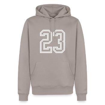 23 Number symbol - Men’s Premium Organic Hoodie - taupe - Front - Nico (187cm)