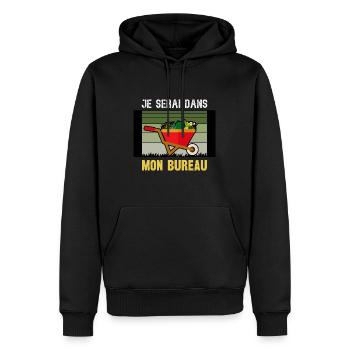 je serai dans mon bureau - Sweat à capuche Premium bio Homme - noir - Devant - Nico (187cm)