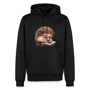 Niedlicher Igel beim Lesen - Männer Premium Bio Hoodie - Schwarz - Vorne - Nico (187cm)
