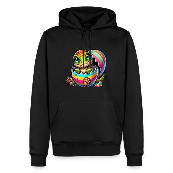 Süßer Dino schlüpft aus buntem Osterei - Männer Premium Bio Hoodie - Schwarz - Vorne - Nico (187cm)
