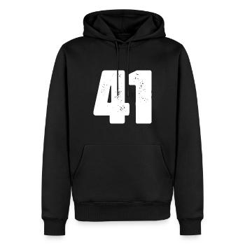 41 Maillot numéro - Sweat à capuche Premium bio Homme - noir - Devant - Nico (187cm)
