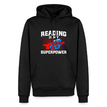 La lecture est mon superpouvoir Lire le livre cadeau - Sweat à capuche Premium bio Homme - noir - Devant - Nico (187cm)
