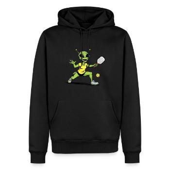 Alien plays pickleball - Men’s Premium Organic Hoodie - black - Front - Nico (187cm)