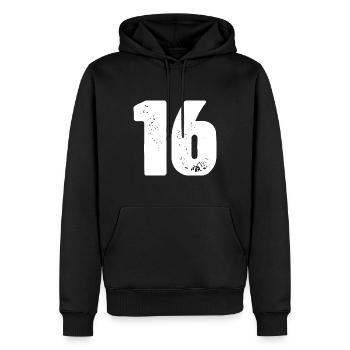16 Maillot numéro - Sweat à capuche Premium bio Homme - noir - Devant - Nico (187cm)