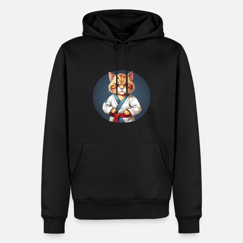 Karate Katze - Katzendesign - Männer Premium Bio Hoodie - Schwarz