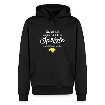 Spätzle schdadd Sorga (weiß) - Männer Premium Bio Hoodie - Schwarz - Vorne - Nico (187cm)