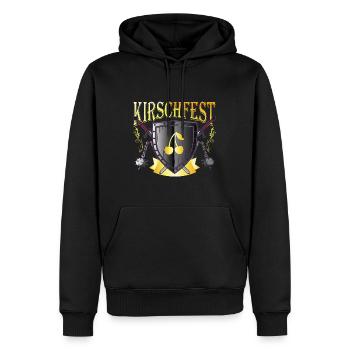 Schild mit Kirschen und Schwert zum Kirschfest - Männer Premium Bio Hoodie - Schwarz - Vorne - Nico (187cm)