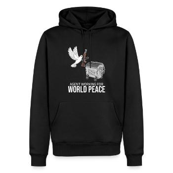 Weltfrieden - Agent working for World Peace - Männer Premium Bio Hoodie - Schwarz - Vorne - Nico (187cm)