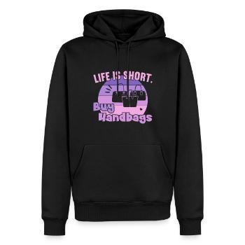 Life is short buy Handbags / Shopping Handbag - Men’s Premium Organic Hoodie - black - Front - Nico (187cm)