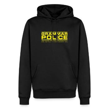 Police de grammaire - Sweat à capuche Premium bio Homme - noir - Devant - Nico (187cm)