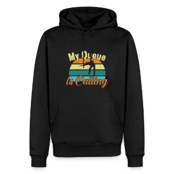 My Queue is Calling / Billiard Snooker - Männer Premium Bio Hoodie - Schwarz - Vorne - Nico (187cm)