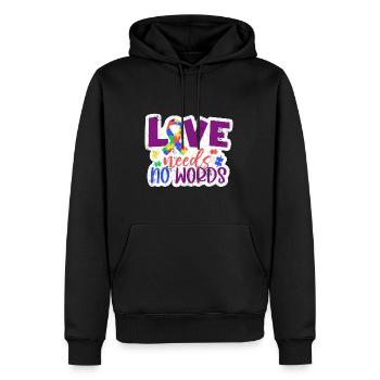 LIEBE BRAUCHT KEINE WORTE AUTISMUS AUTIST SPRÜCHE - Männer Premium Bio Hoodie - Schwarz - Vorne - Nico (187cm)