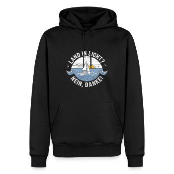 Land in Sicht? Nein, danke! | Segelboot | Segelfan - Männer Premium Bio Hoodie - Schwarz - Vorne - Nico (187cm)