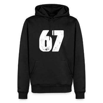 67 Maillot numéro - Sweat à capuche Premium bio Homme - noir - Devant - Nico (187cm)