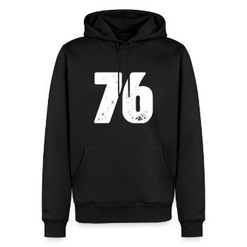 76 Number jersey - Men’s Premium Organic Hoodie - black - Front - Nico (187cm)