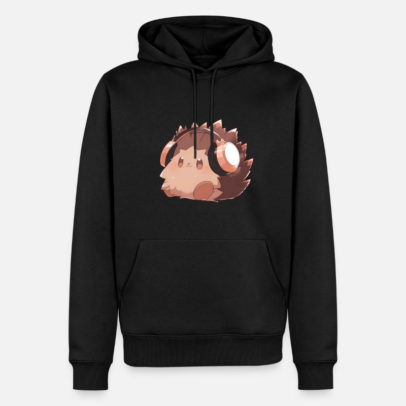 Hérisson mignon avec des écouteurs - Sweat à capuche Premium bio Homme - noir