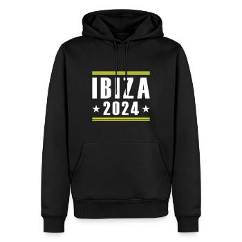 Ibiza 2024 - Männer Premium Bio Hoodie - Schwarz - Vorne - Nico (187cm)