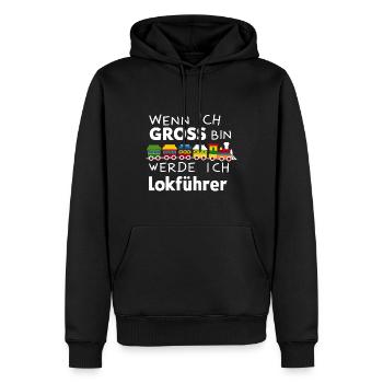 Wenn ich groß bin werde ich Lokführer für einen - Männer Premium Bio Hoodie - Schwarz - Vorne - Nico (187cm)