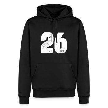 26 Maillot numéro - Sweat à capuche Premium bio Homme - noir - Devant - Nico (187cm)