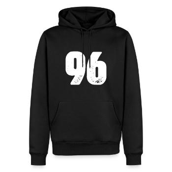 96 Maillot numéro - Sweat à capuche Premium bio Homme - noir - Devant - Nico (187cm)