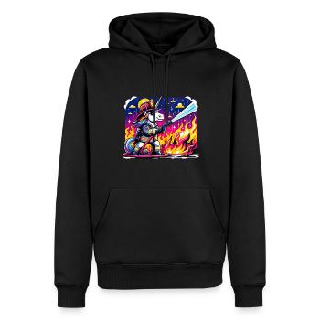 Lustiges Einhorn als Feuerwehrmann - Männer Premium Bio Hoodie - Schwarz - Vorne - Nico (187cm)