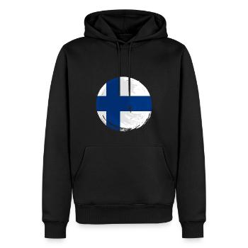 Drapeau finlandais Suomi Drapeau finlandais Look utilisé - Sweat à capuche Premium bio Homme - noir - Devant - Nico (187cm)