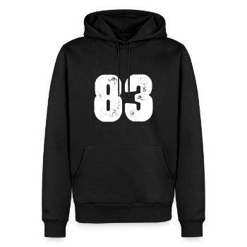 83 Maillot numéro - Sweat à capuche Premium bio Homme - noir - Devant - Nico (187cm)