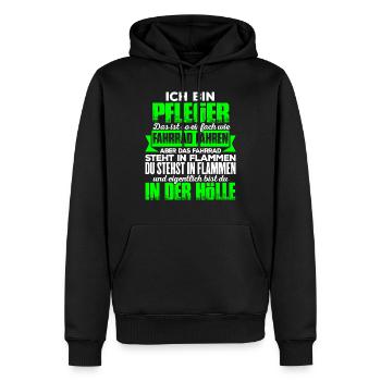 PFLEGER - Hölle - Männer Premium Bio Hoodie - Schwarz - Vorne - Nico (187cm)