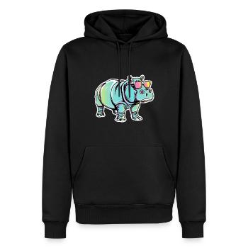 Lustiges Nilpferd mit Sonnenbrille für einen - Männer Premium Bio Hoodie - Schwarz - Vorne - Nico (187cm)