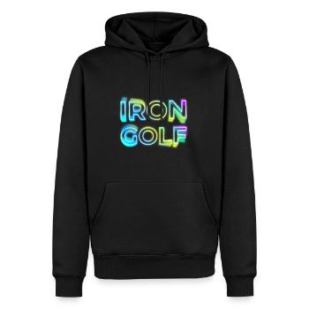 IRON GOLF 80s 90s NEON GOLFEUR RÉTRO DICTON MOTIFS - Sweat à capuche Premium bio Homme - noir - Devant - Nico (187cm)