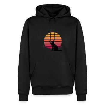 Le chat regarde dans le coucher du soleil - Sweat à capuche Premium bio Homme - noir - Devant - Nico (187cm)