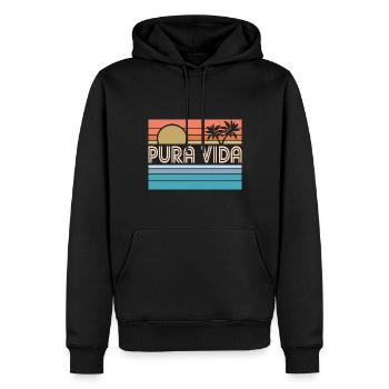 Pura Vida Costa Rica Coucher de soleil 70s 80s Surfeur Été - Sweat à capuche Premium bio Homme - noir - Devant - Nico (187cm)