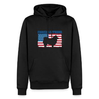 Amerikanische Flagge Finnischer Lapphund - Männer Premium Bio Hoodie - Schwarz - Vorne - Nico (187cm)